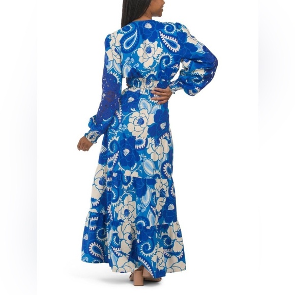 House of Harlow Long Sleeve Repeat Linen Top Tiered Skirt Set Matching flower - Picture 2 of 12